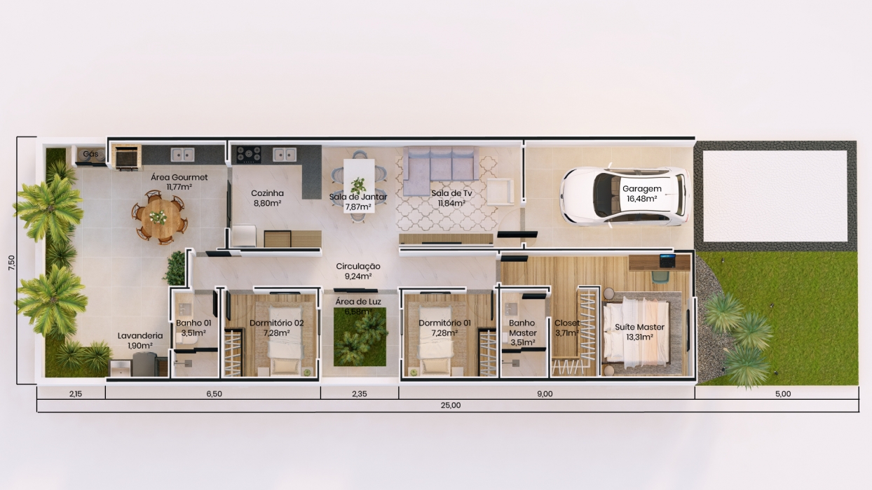 Plantas de casas térrea com 3 dormitórios