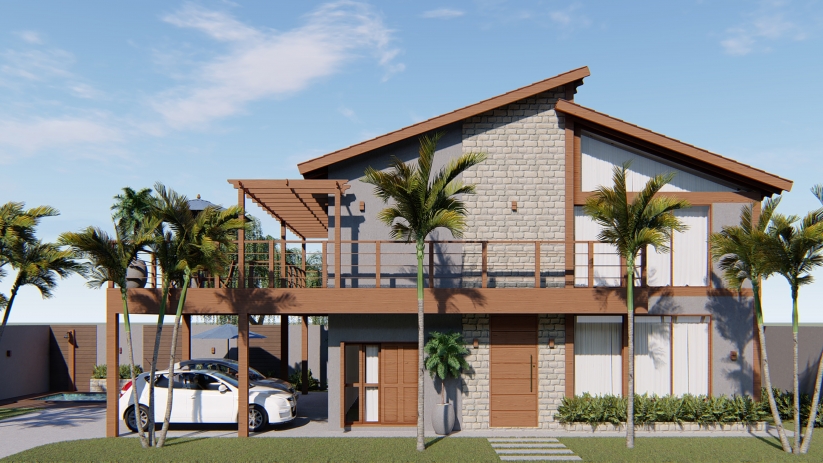 Plantas de casas sobrado com cozinha gourmet integrada