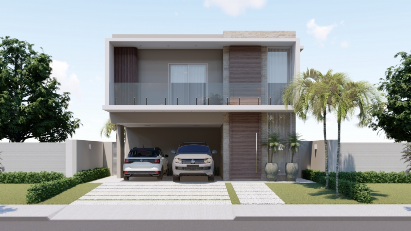 Plantas de casas em L com garagem para 2 veiculos