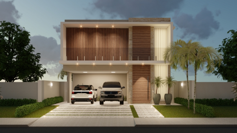 Plantas de casas em L com fachada moderna