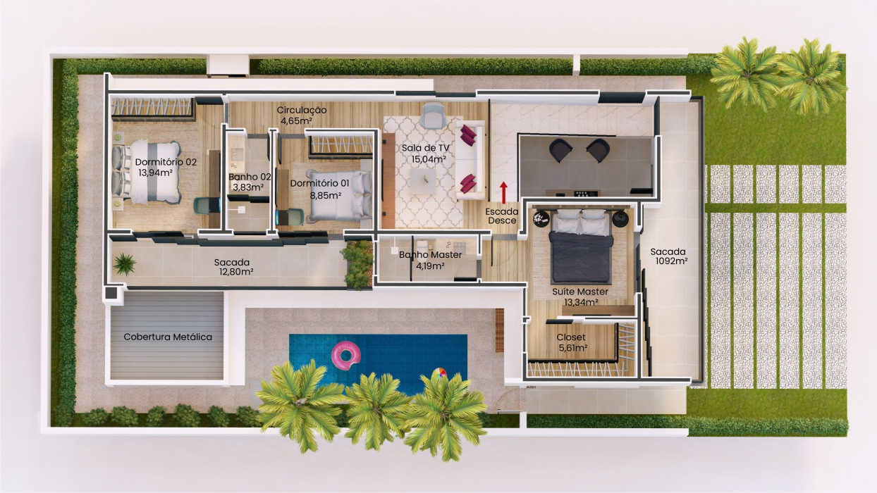 Plantas de casas em L com suíte e closet