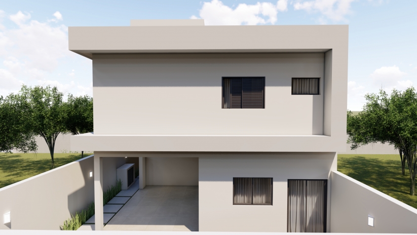 Planta de casas sobrado com escritório embaixo