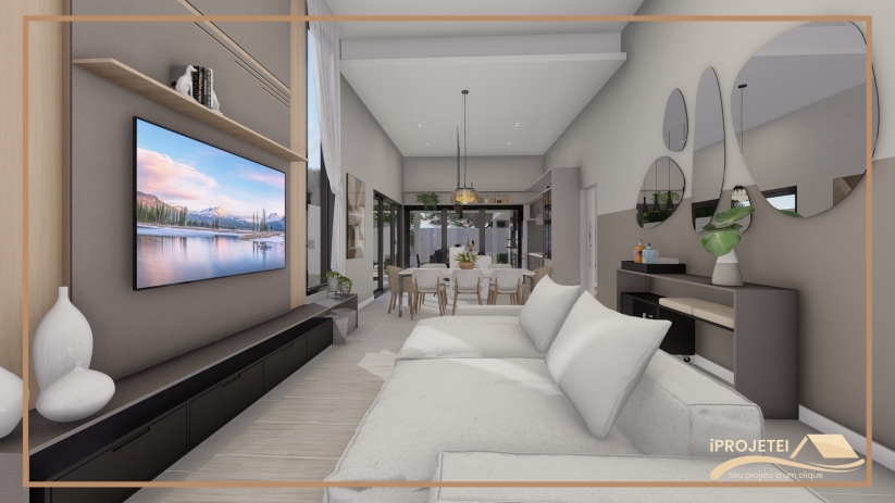 Projetos de casas com 12x30 com sala de tv integrada
