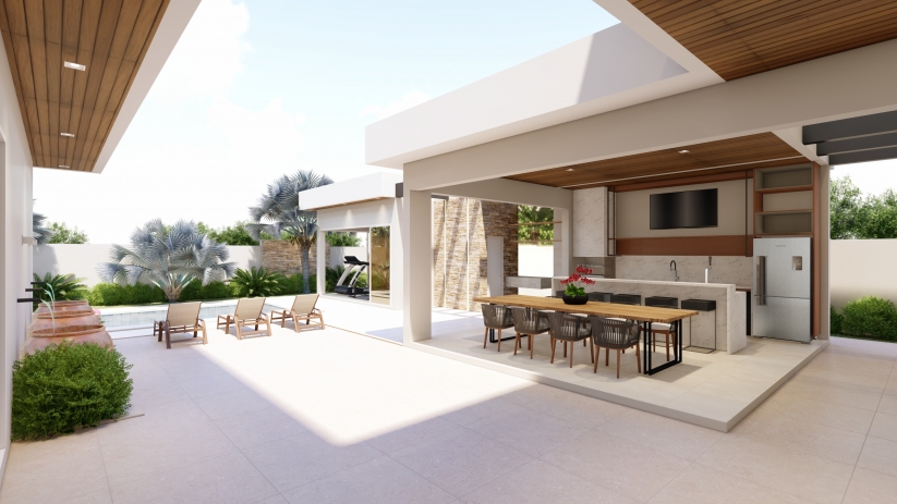Plantas de casas alto padrão com área gourmet integrada