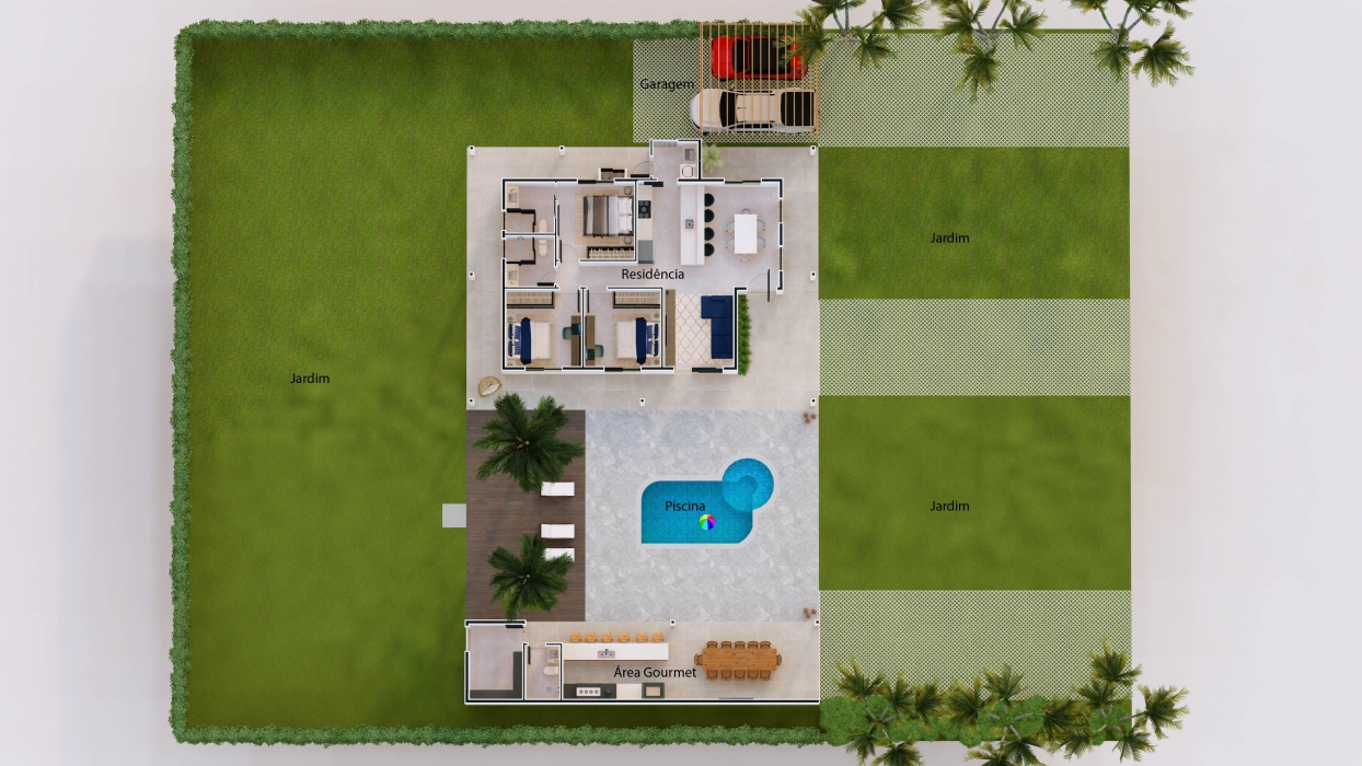 Plantas de casas de chácara com varanda e com 3 dormitórios