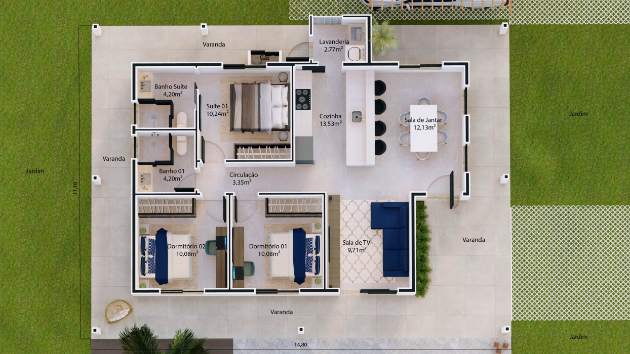 Plantas de casas de campo com varando e 3 dormitórios