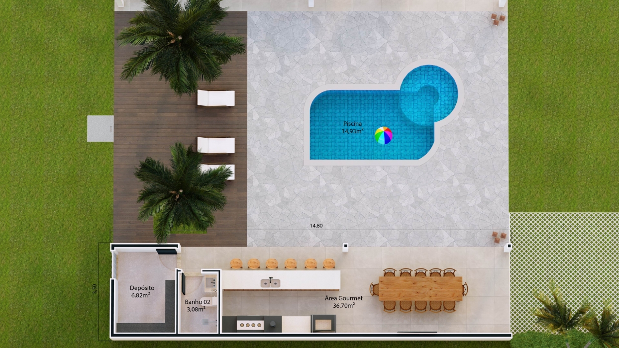 Plantas de casas de chácara com edícula e piscina