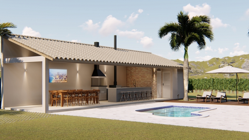 Plantas de casas de chácara com edícula e piscina