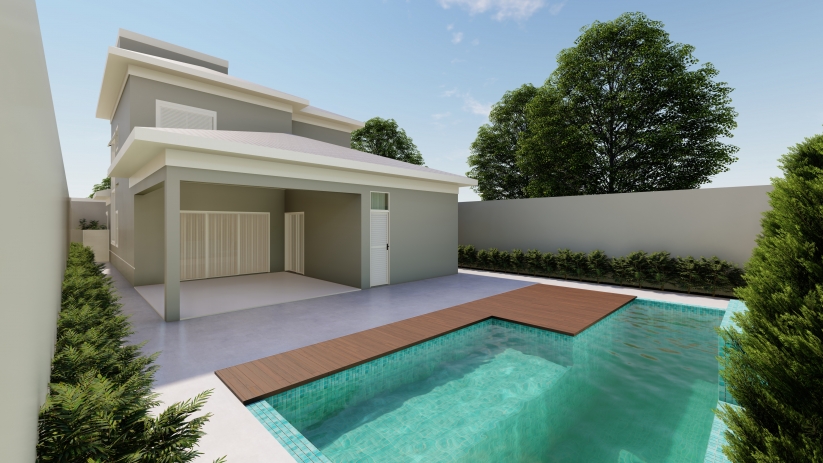 Planta de Sobrado com Área Gourmet e Piscina