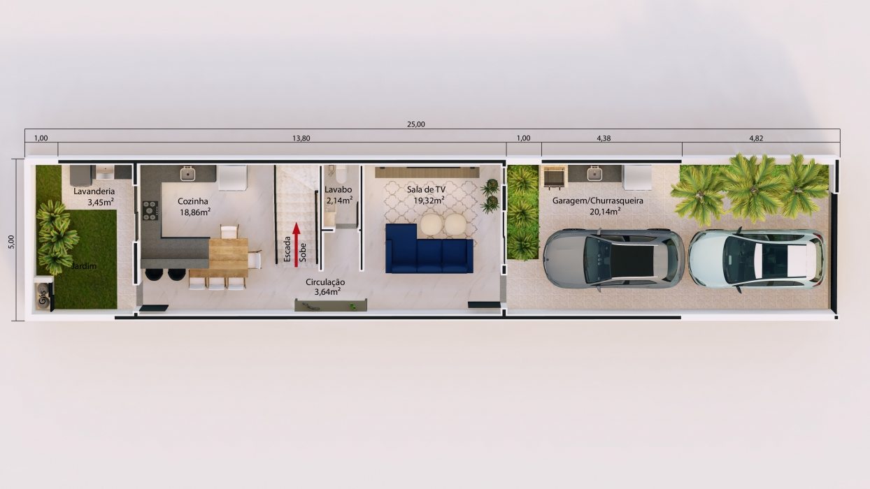 Plantas de casas com garagem coberta