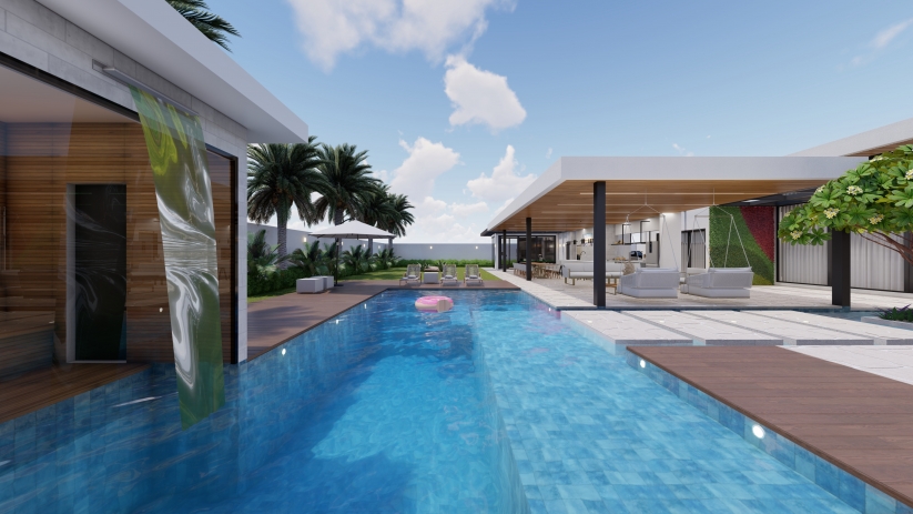 Plantas de casas modernas com piscina, hidromassagem e sauna