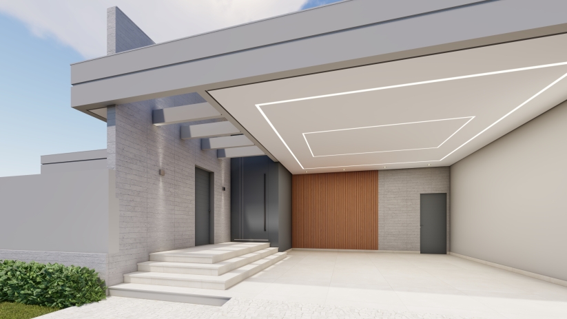 Planta de casa com área gourmet e piscina