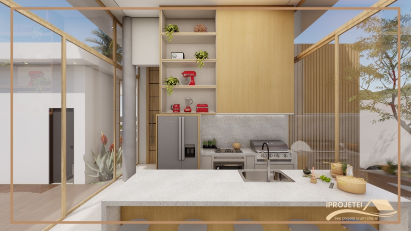 Plantas de casas com cozinha com ilha