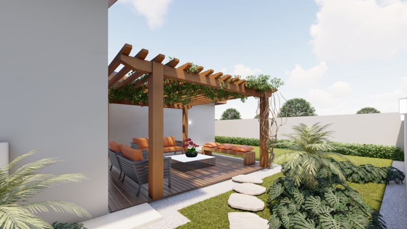 Projetos de casas com pergolado de madeira