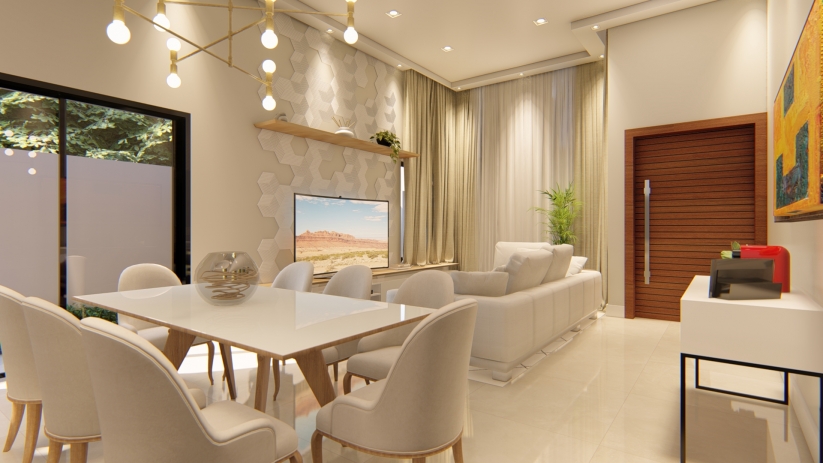 Projetos de casas com sala de jantar integrada