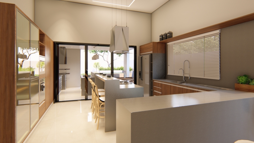 Projetos de casas com cozinha com bancadas