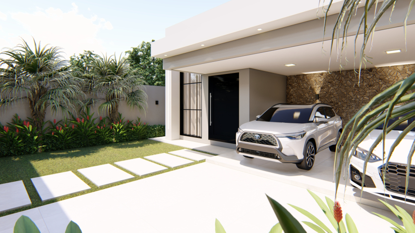 Planta de casa térrea com garagem para 2 veículos