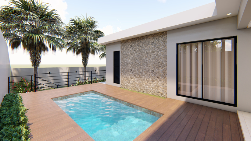 Planta de casa térrea com quintal