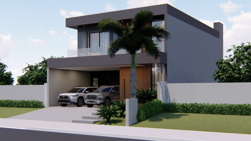 Planta de casa sobrado com fachada imponente