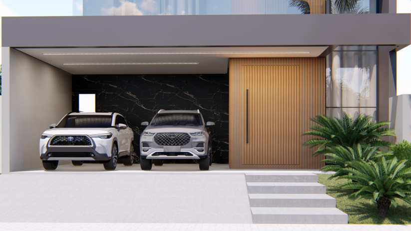 Planta de casa sobrado com garagem para 2 carros