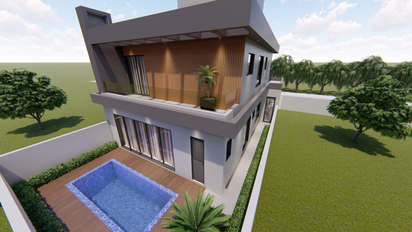 Projeto de casa sobrado com piscina