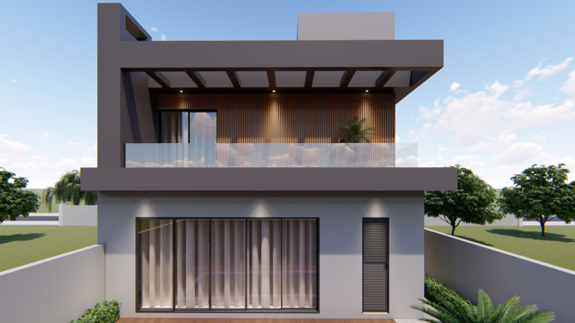 Projeto de casa com ripado de madeira