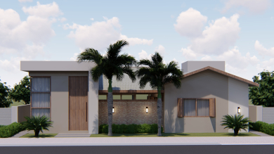 Projeto de Casa de Chácara térrea com telhado aparente