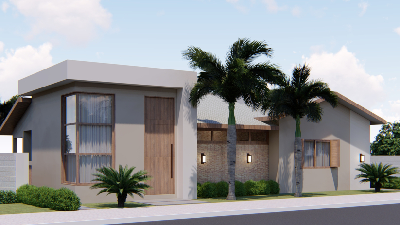 Planta de casa de chácara com telhado aparente