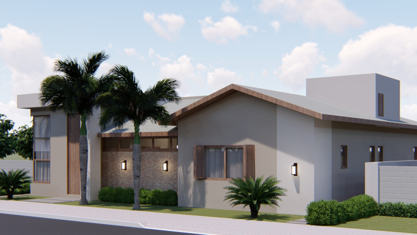 Planta de casa de chácara com telhado cerâmico