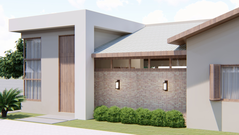 Planta de casa de chácara com fachada aconchegante