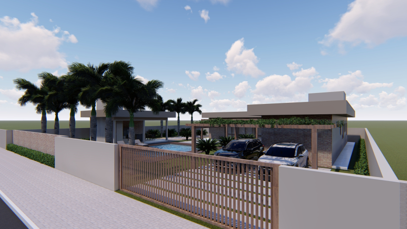 Planta de casa de chácara com telhado embutido