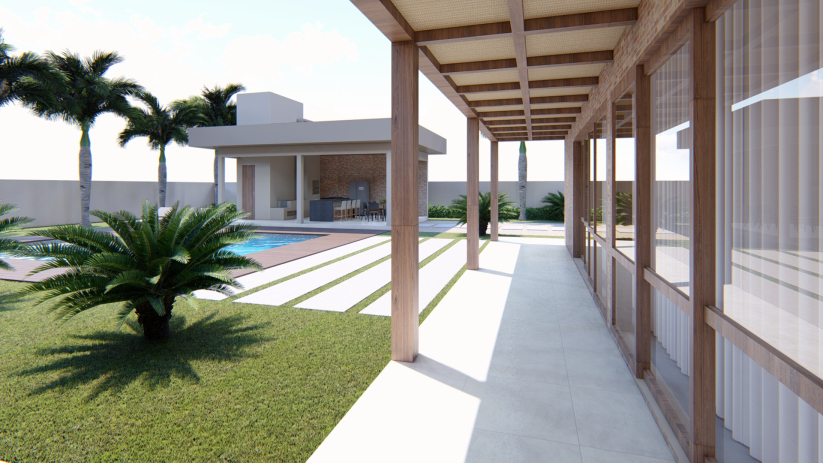 Planta de casa de chácara com varanda