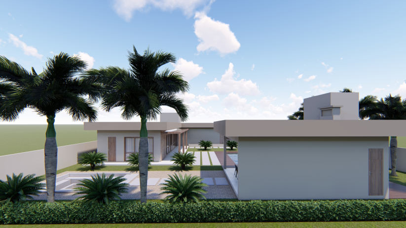 Planta de casa de chácara com 4 suítes