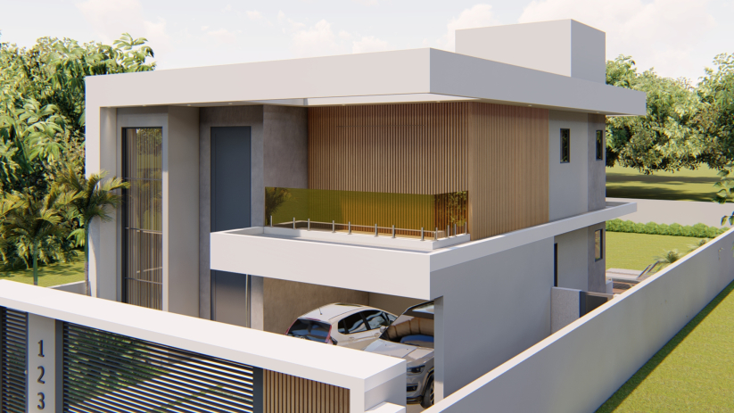 Planta de casa com vidro na fachada