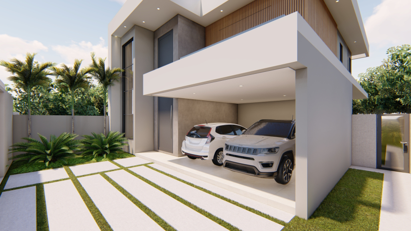 Planta de casa com garagem para 2 carros