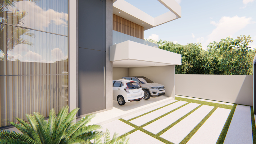 Planta de casa sobrado com telhado embutido