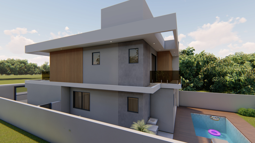 Planta pronta de casa sobrado com sacada e piscina