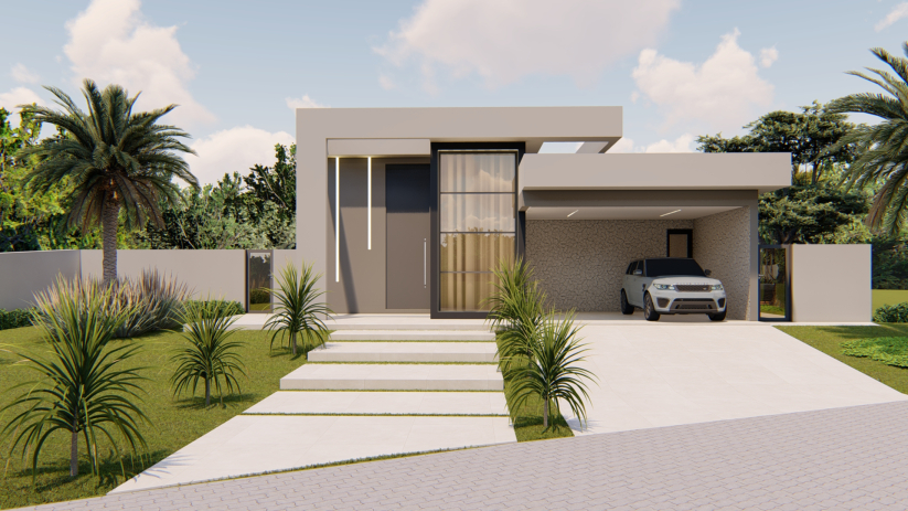 Planta de casa térrea com fachada imponente