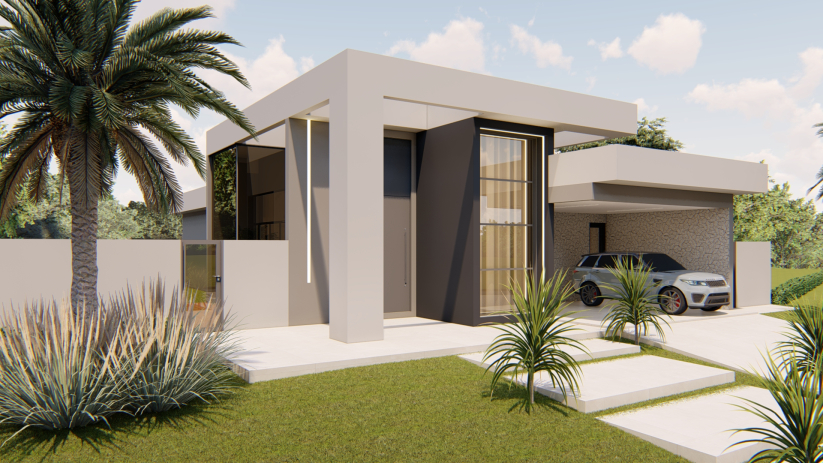 Planta de casa térrea com pé-direito alto