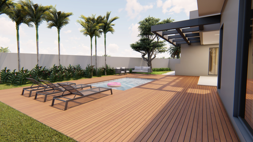 Planta de casa térra com pergolado