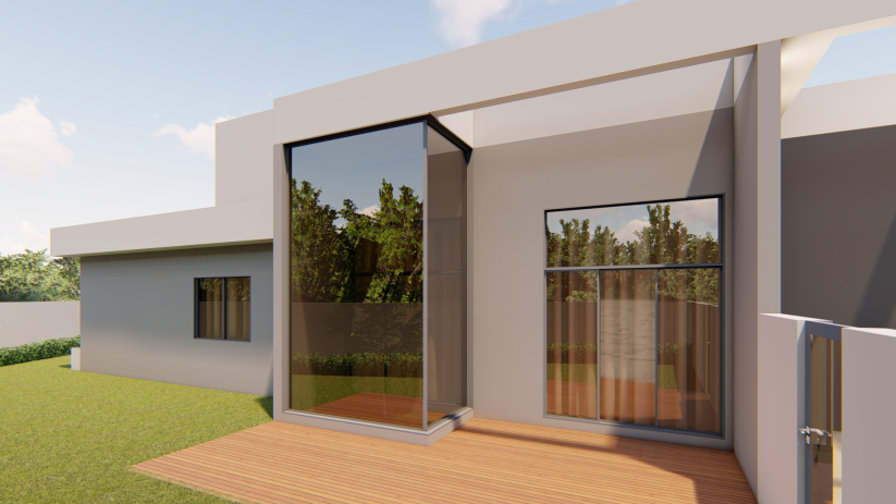 Planta de casa térrea com deck