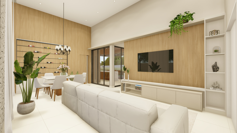 Projeto de casa térrea com ambientes integrados