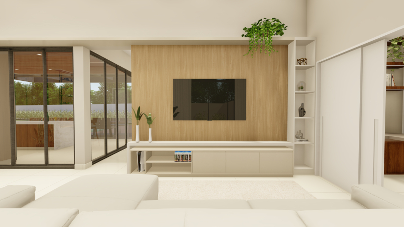 Projeto de casa térrea com sala de tv