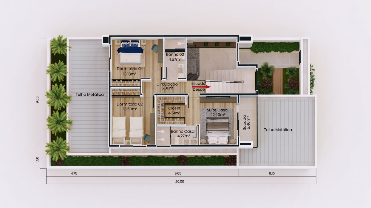 Plantas de casas sobrado com 3 dormitórios