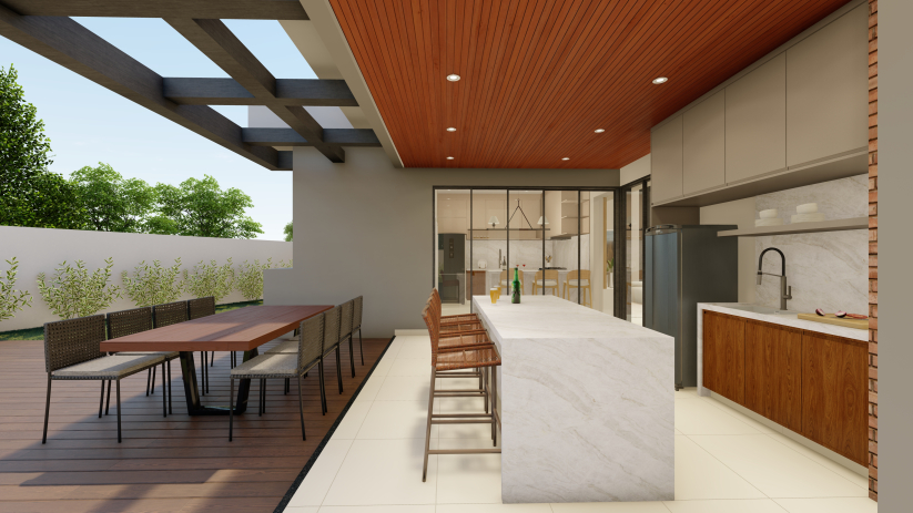 Planta de casa térrea com área gourmet