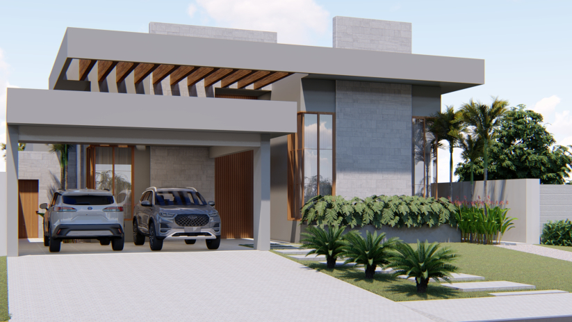 Planta de casa térrea com 3 suítes