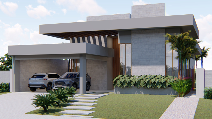 Planta de casa térrea com fachada clean