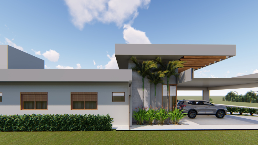 Projeto de casa térrea com pé-direito alto