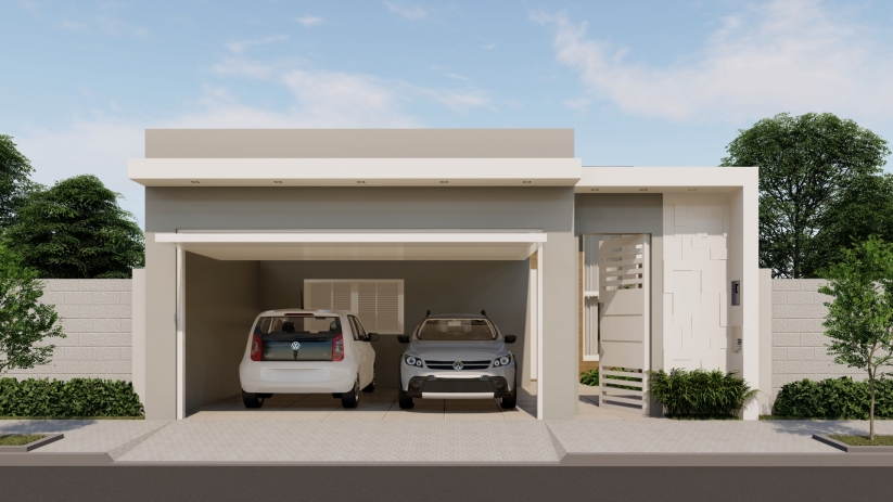 Plantas de casas térrea pequena com garagem para 2 carros