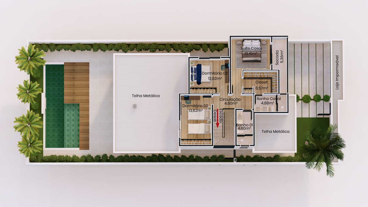 Plantas de casas com suíte com closet